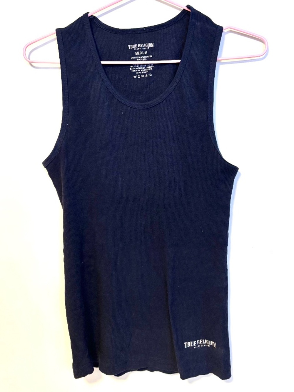 True Religion Cotton Blend Ribbed Tank Top Navy Blue Womens Size Medium